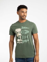 Weird Fish Green Double Fish Front Print Graphic T-Shirt - Image 1 of 6