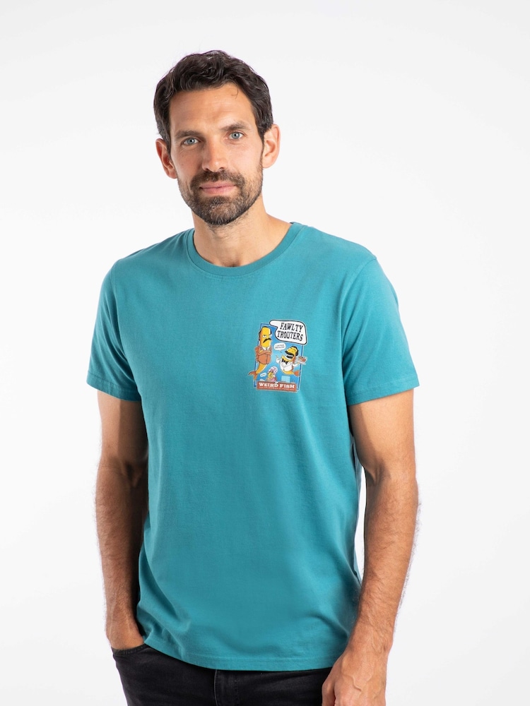 Weird Fish Blue Fawlty Trouters Back Print Artist T-Shirt - Image 1 of 6 Weird Fish Blue Fawlty Trouters Back Print Artist T-Shirt - Image 1 of 6