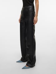 VERO MODA Black Wide Leg Faux Leather Jeans - Image 1 of 6