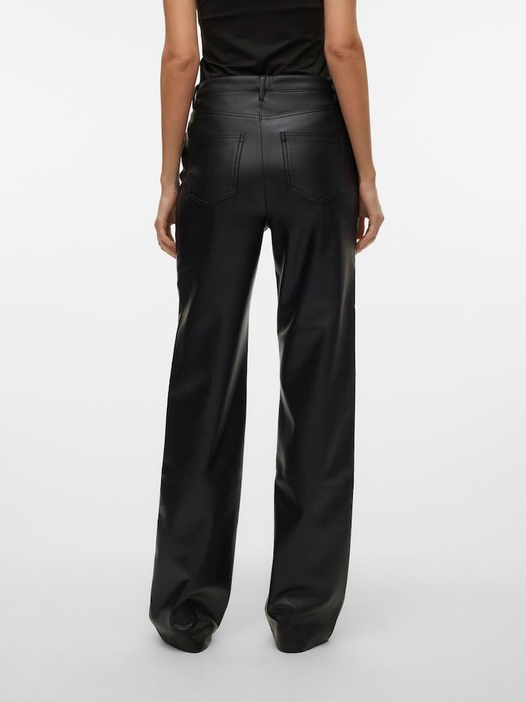 VERO MODA Black Wide Leg Faux Leather Jeans - Image 2 of 6 VERO MODA Black Wide Leg Faux Leather Jeans - Image 2 of 6