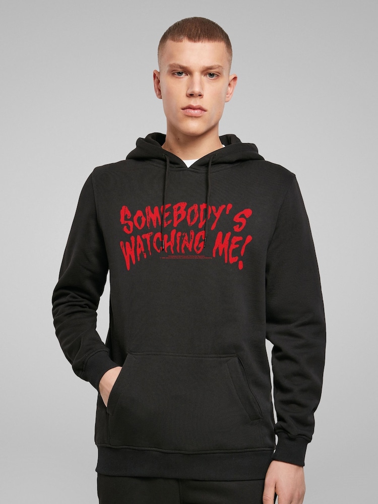 All + Every Black Rockwell Somebody's Watching Me Lyrics Halloween Hooded Sweatshirt - Image 2 of 4 All + Every Black Rockwell Somebody's Watching Me Lyrics Halloween Hooded Sweatshirt - Image 2 of 4