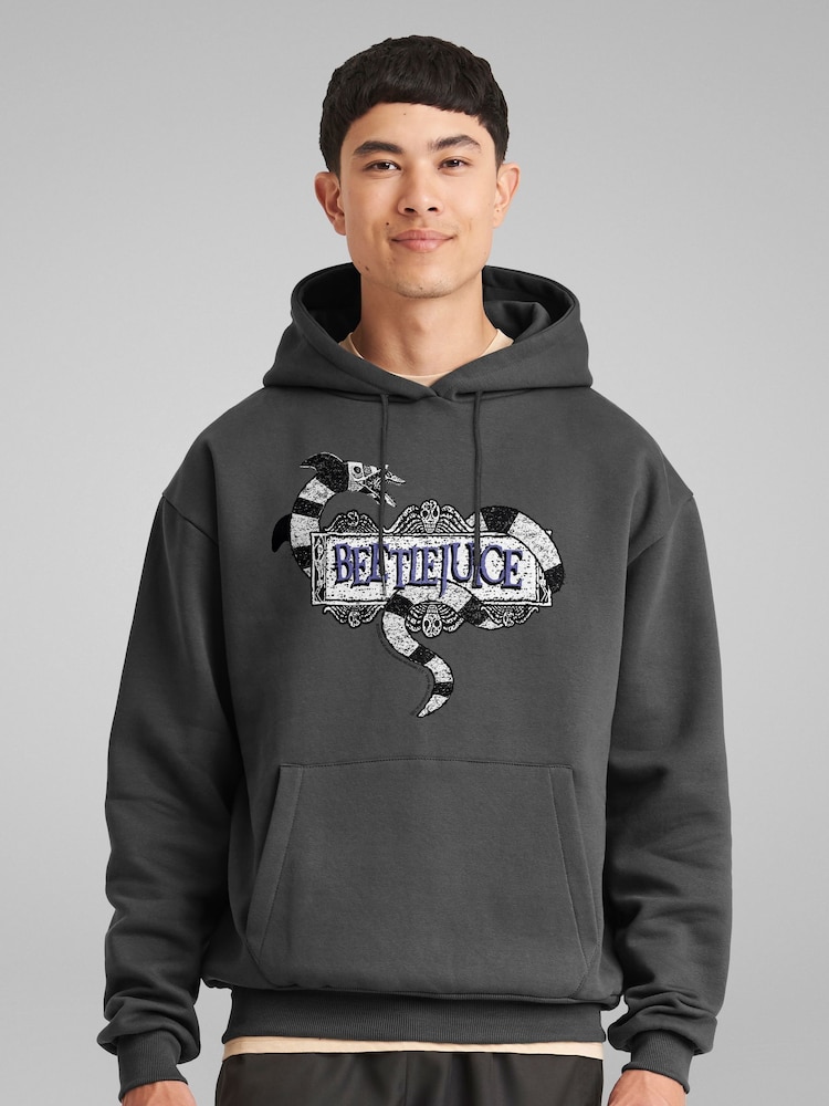 All + Every Grey Beetlejuice Sandworm Text Logo Hooded Sweatshirt - Image 2 of 4