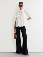 Reiss Ivory Lerina Tie-Neck Short-Sleeve Blouse - Image 1 of 6