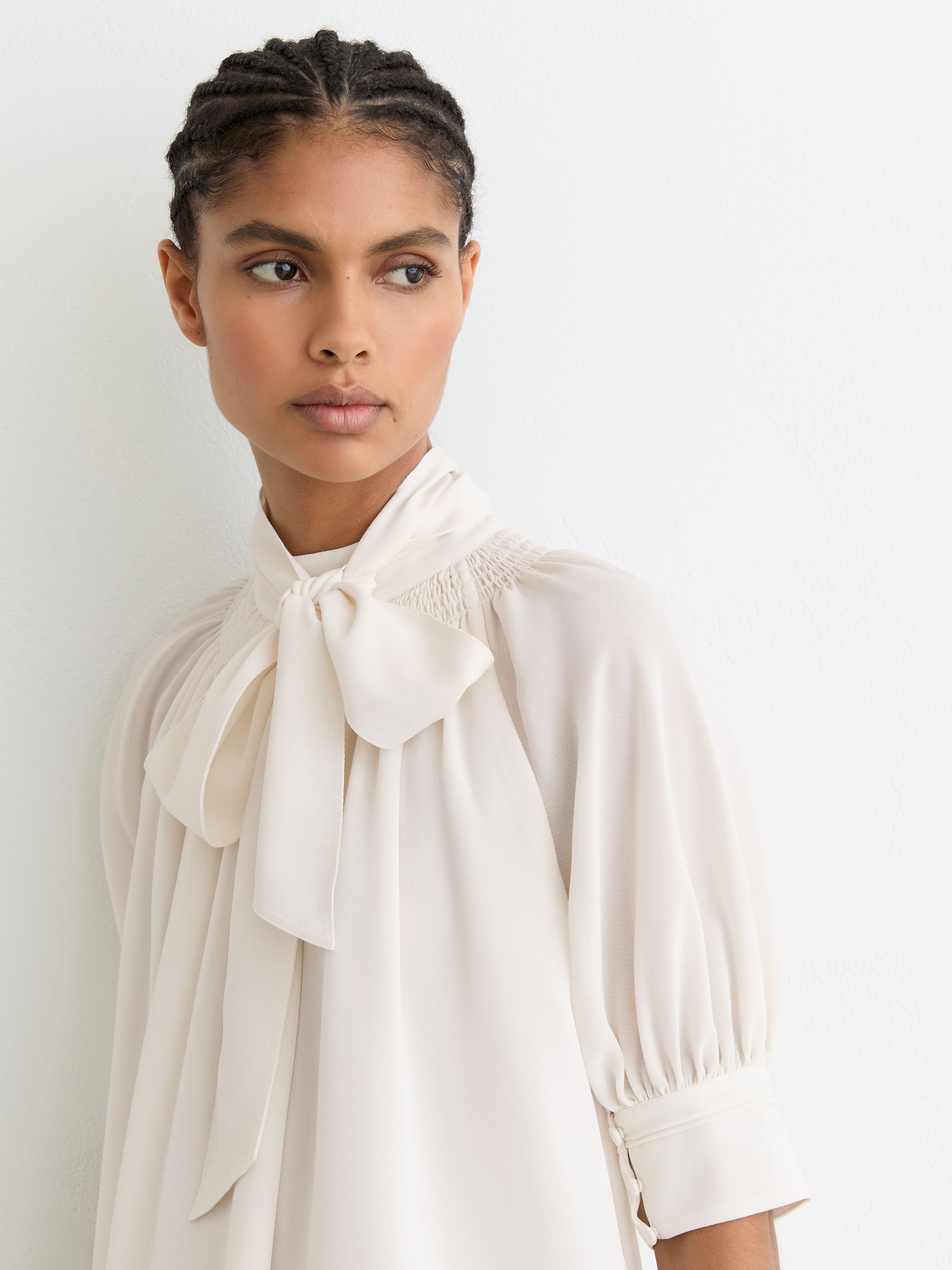 Buy Reiss Ivory Lerina Tie-Neck Short-Sleeve Blouse from Next USA