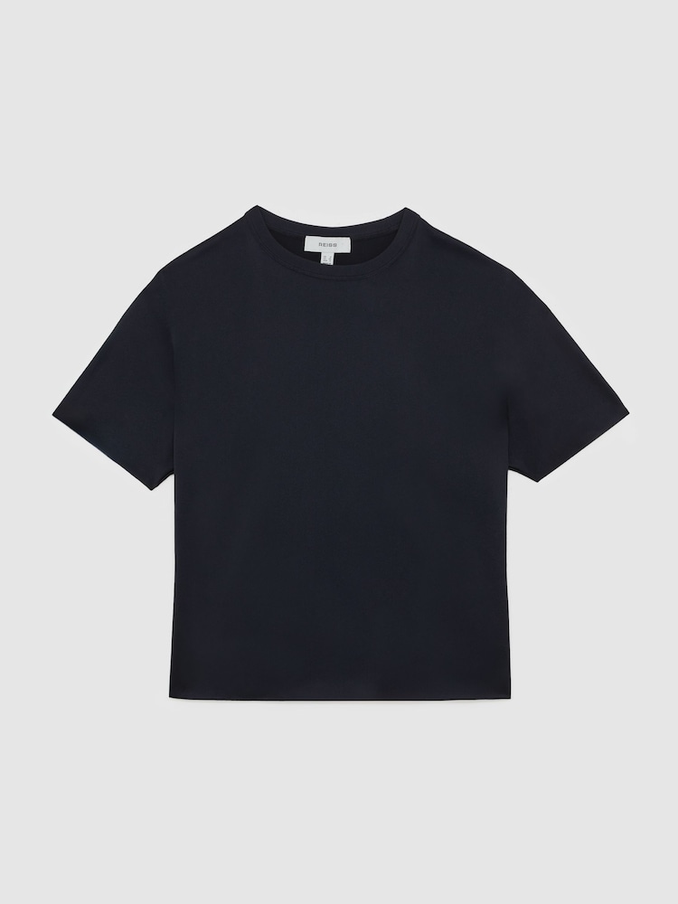 Reiss Navy Lena Silk Short-Sleeve Top - Image 2 of 6 Reiss Navy Lena Silk Short-Sleeve Top - Image 2 of 6