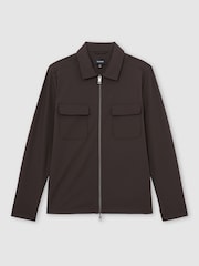Reiss Chocolate Brown Ascend Technical Zip-Through Overshirt - Image 2 of 7