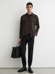 Reiss Chocolate Brown Ascend Technical Zip-Through Overshirt - Image 3 of 7