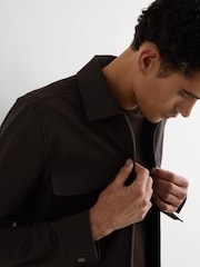 Reiss Chocolate Brown Ascend Technical Zip-Through Overshirt - Image 5 of 7