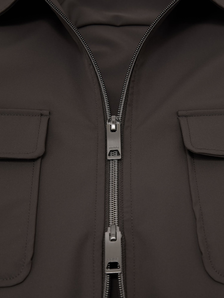 Reiss Chocolate Brown Ascend Technical Zip-Through Overshirt - Image 7 of 7