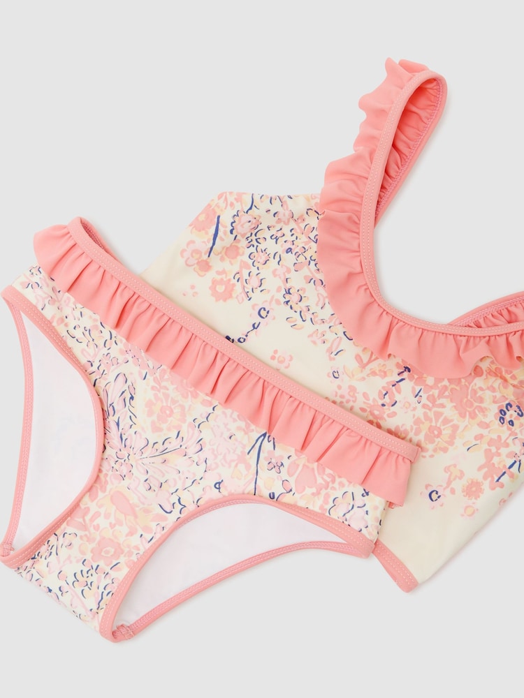 Reiss Pink Print Zaria 13-14 yrs Printed Ruffle Bikini Set - Image 1 of 3