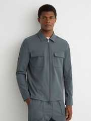 Reiss Airforce Blue Ascend Technical Zip-Through Overshirt - Image 1 of 6
