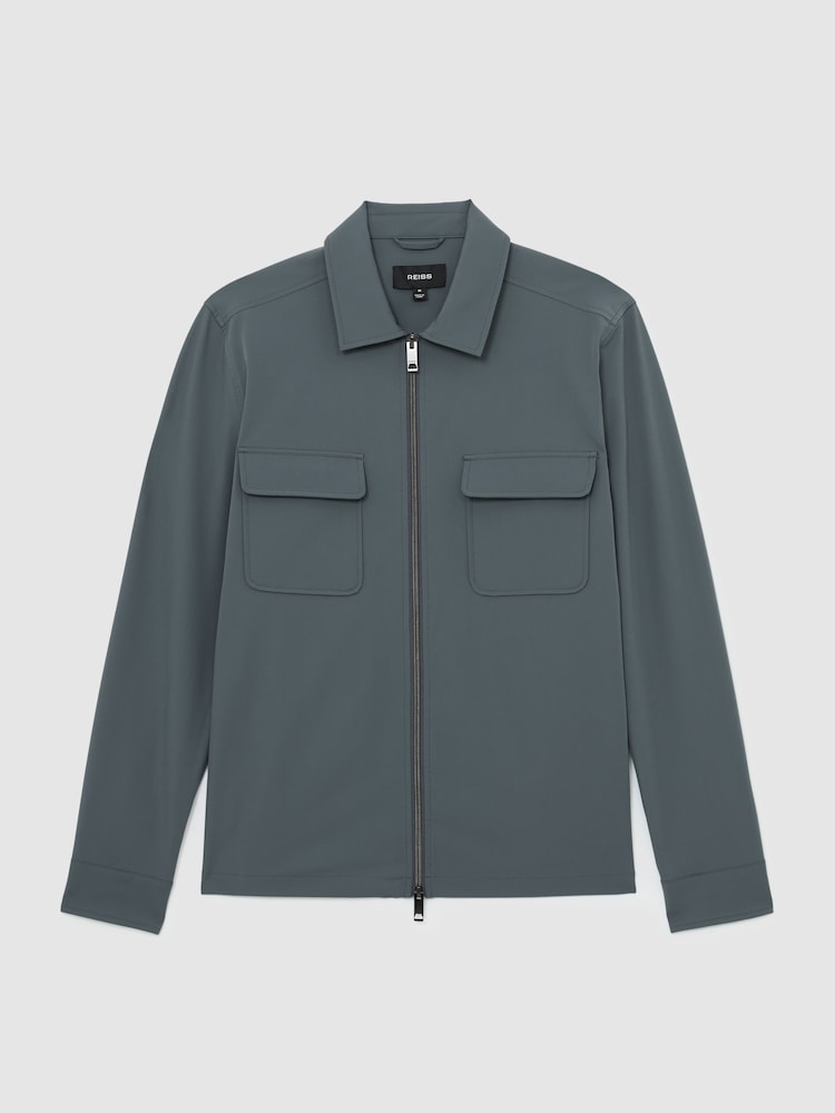 Reiss Airforce Blue Ascend Technical Zip-Through Overshirt - Image 2 of 6
