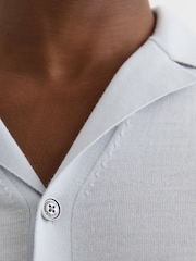 Albastru înghețat - Reiss Grafton Merino Wool Cuban-Collar Shirt - Imaginea 3 din 6