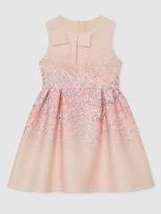 Reiss Pink Print Gina 13-14 yrs Floral-Print Sleeveless Scuba Dress - Image 1 of 4