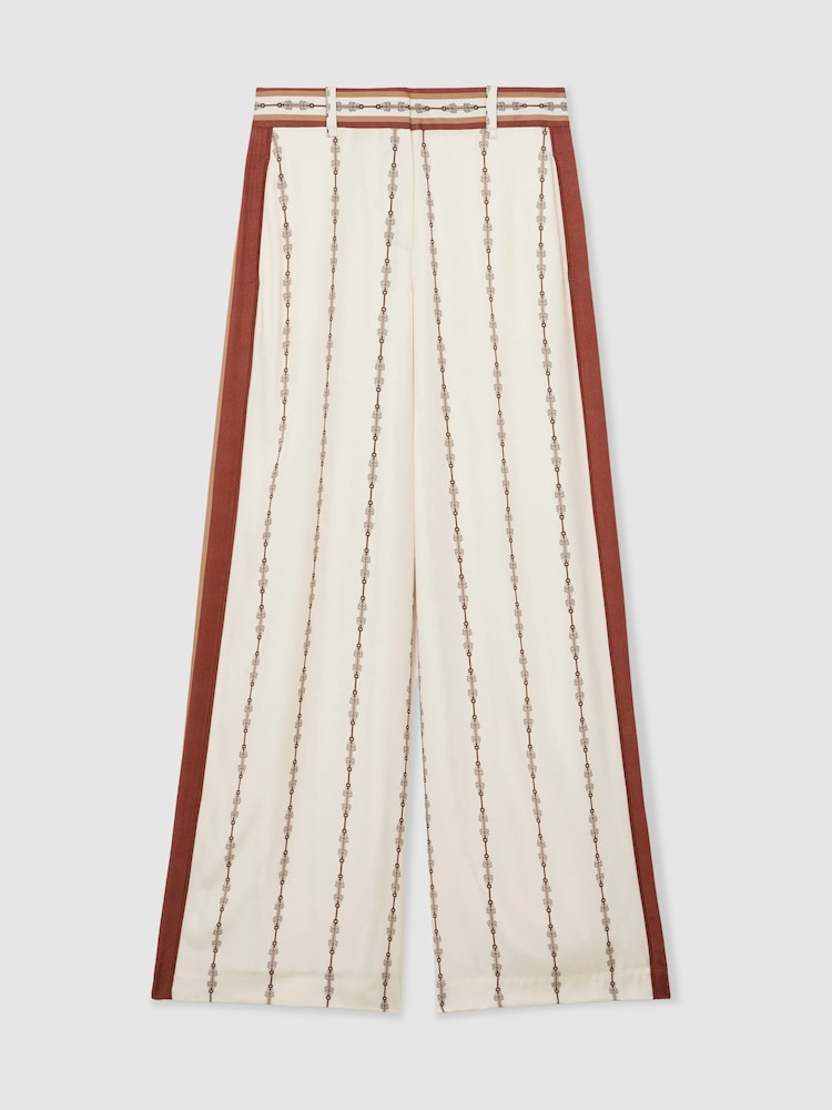 Reiss Ivory Lydia Chain-Print Wide-Leg Trousers - Image 2 of 7 Reiss Ivory Lydia Chain-Print Wide-Leg Trousers - Image 2 of 7