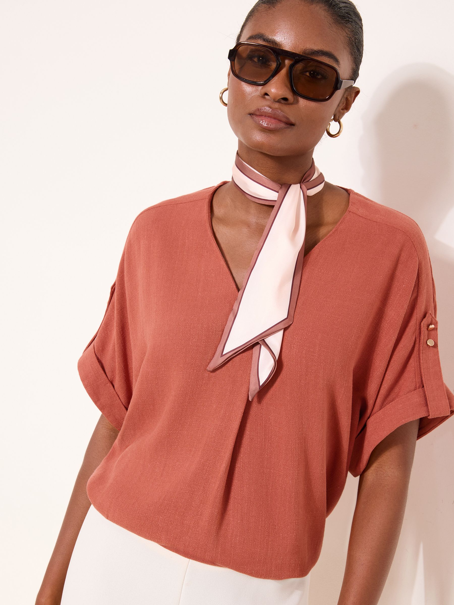 Buy Lipsy Rust Brown Touch Of Linen V-Neck Top from the Next UK