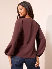 Friends Like These Fig Purple Long Sleeve Button Front Ruffle Blouse - Image 3 of 5