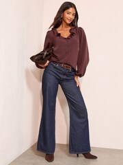 Friends Like These Fig Purple Long Sleeve Button Front Ruffle Blouse - Image 4 of 5