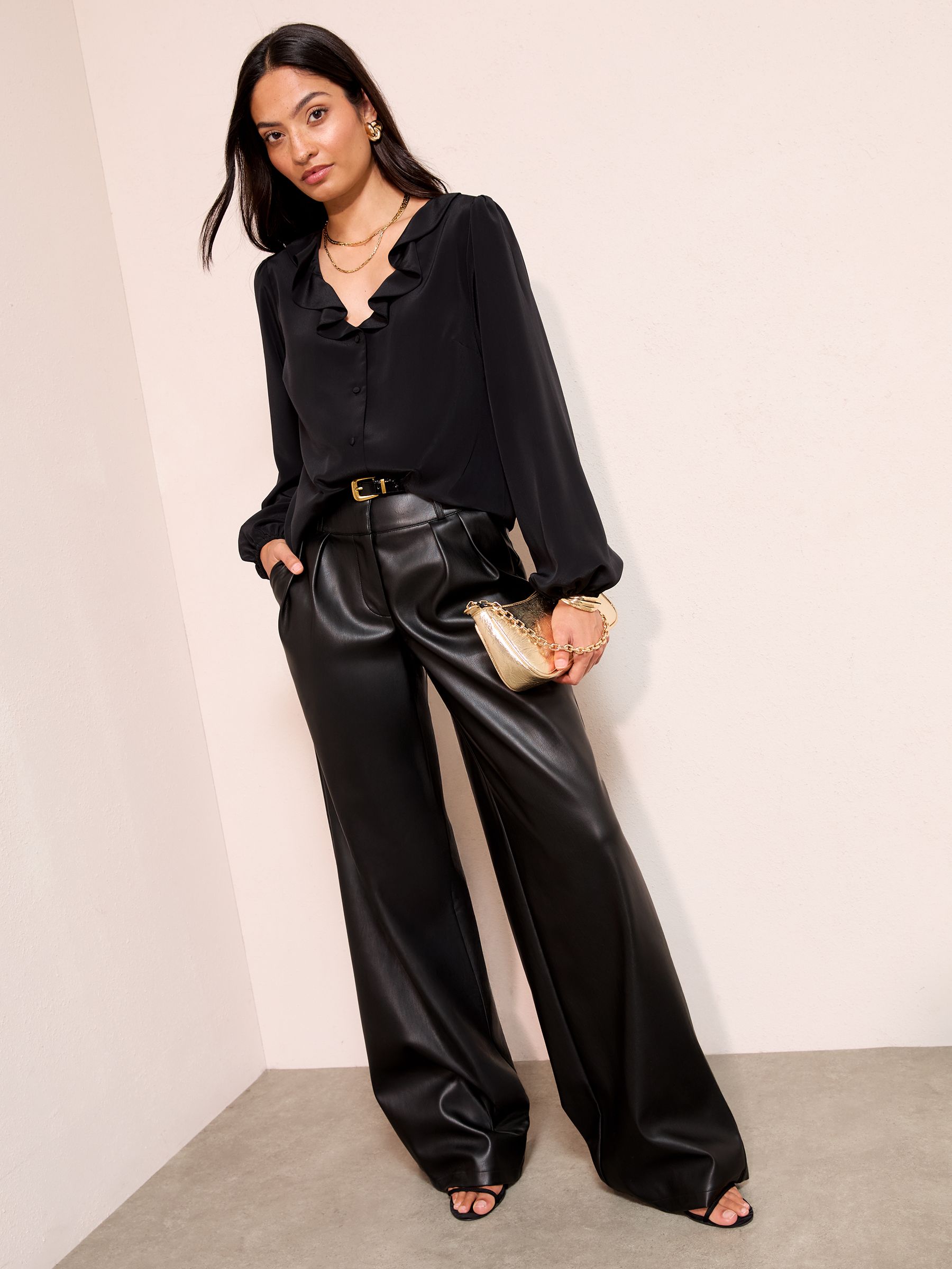 Buy Friends Like These Black Long Sleeve Button Front Ruffle