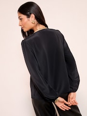 Friends Like These Black Long Sleeve Button Front Ruffle Blouse - Image 4 of 4