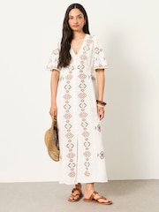 FatFace Solene Ivory Embroidered Midi Dress - Image 1 of 7