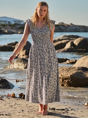 FatFace Demi Blue Shells Jersey Midi Dress - Image 1 of 7