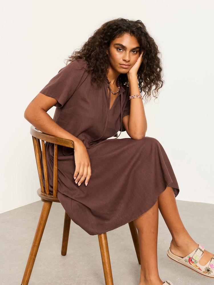 FatFace Immy Chocolate Brown Linen Dress - Image 1 of 5