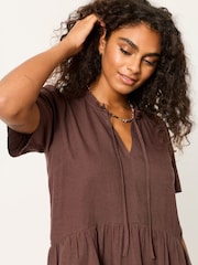 FatFace Immy Chocolate Brown Linen Dress - Image 3 of 5