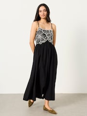 FatFace Hazel Black Embroidered Midi Dress - Image 1 of 5