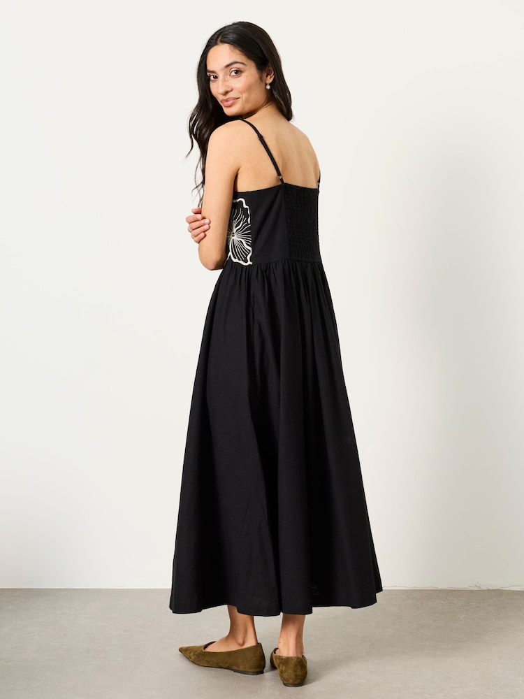FatFace Hazel Black Embroidered Midi Dress - Image 2 of 5 FatFace Hazel Black Embroidered Midi Dress - Image 2 of 5