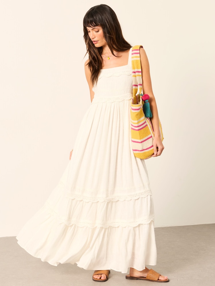 FatFace Clara Ivory Dobby Midi Dress - Image 1 of 6