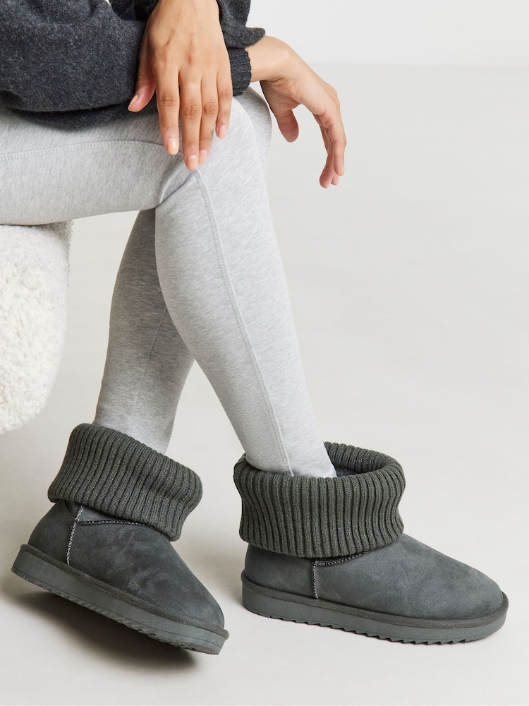 Simply Be Grey Cuff Slipper Boots - Image 1 of 4 Simply Be Grey Cuff Slipper Boots - Image 1 of 4