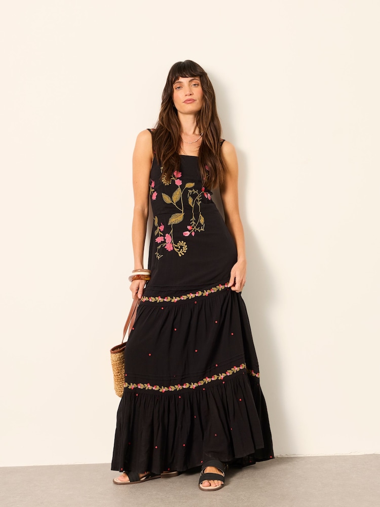 FatFace Gia Black Embroidered Maxi Dress - Image 2 of 7