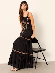 FatFace Gia Black Embroidered Maxi Dress - Image 6 of 7