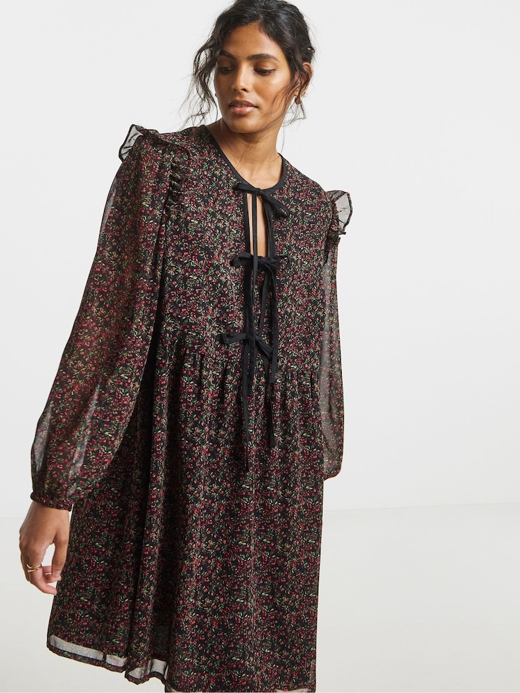 Simply Be Black Bow Detail Skater Dress - Image 1 of 4
