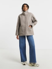 Simply Be Brown Zip Through Funnel Neck Jacket - Image 1 of 4