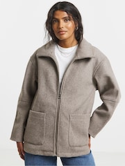 Simply Be Brown Zip Through Funnel Neck Jacket - Image 3 of 4