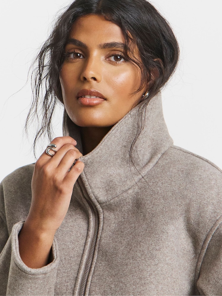 Simply Be Brown Zip Through Funnel Neck Jacket - Image 4 of 4