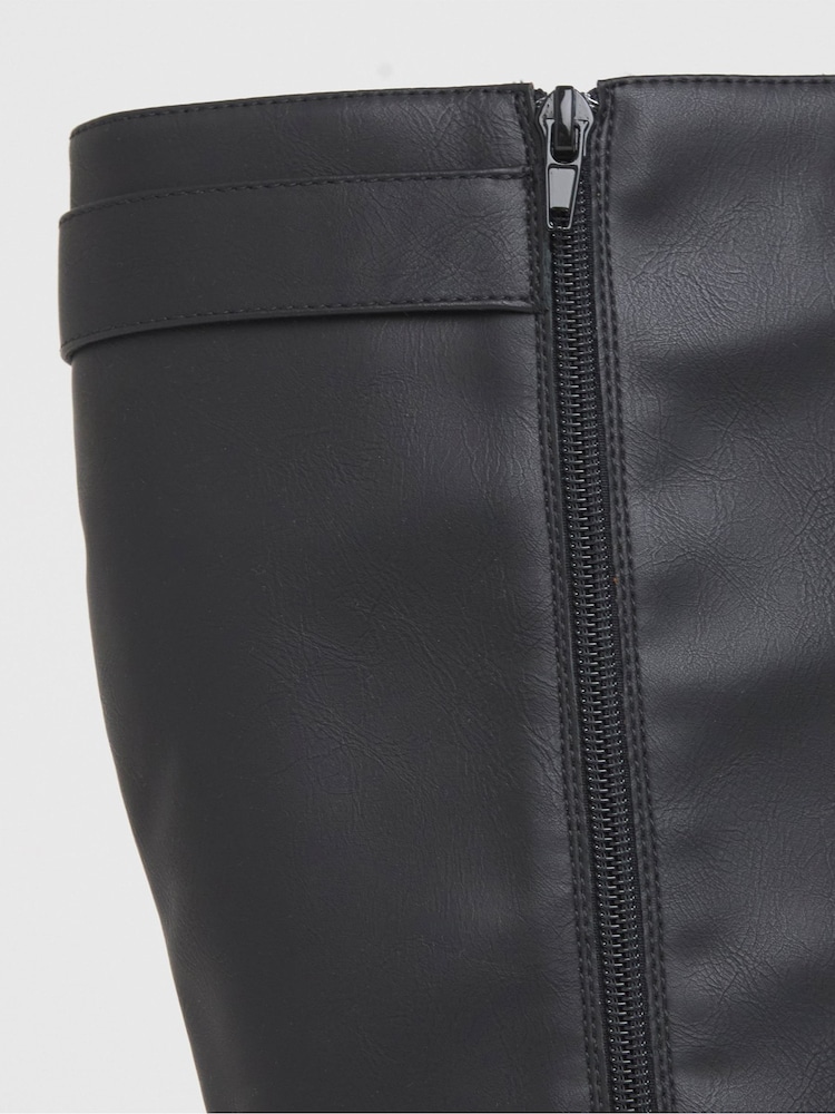 Simply Be Black Wide Fit Chunky Biker Boots With Buckle Detail - Image 4 of 4 Simply Be Black Wide Fit Chunky Biker Boots With Buckle Detail - Image 4 of 4