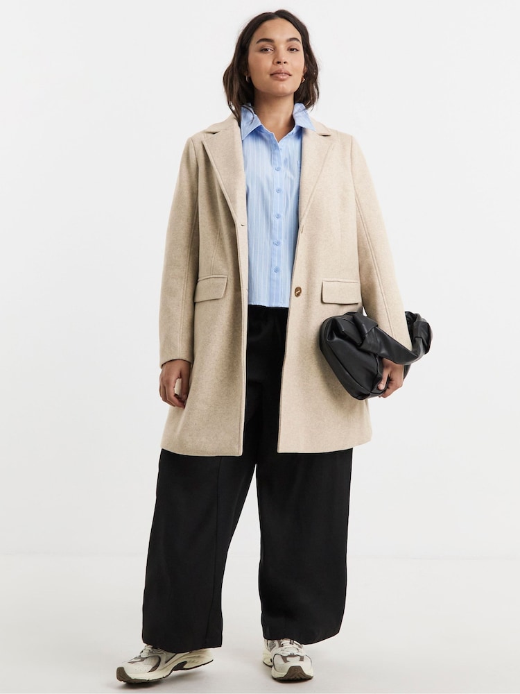 Simply Be Natural Longline Faux Wool Coat - Image 1 of 4 Simply Be Natural Longline Faux Wool Coat - Image 1 of 4