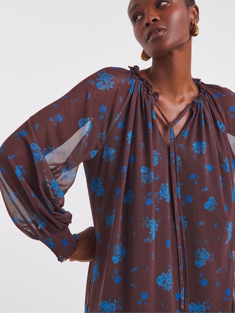 Simply Be Brown Mesh Smock Dress - Image 4 of 4 Simply Be Brown Mesh Smock Dress - Image 4 of 4
