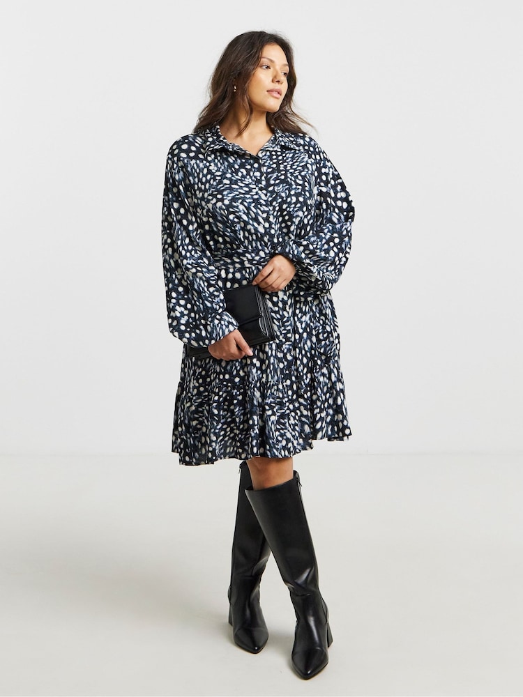 Simply Be Animal Midi Shirt Dress With Tie Detail - Image 1 of 4 Simply Be Animal Midi Shirt Dress With Tie Detail - Image 1 of 4