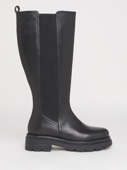 Simply Be Black Knee High Leather Chelsea Boots - Image 2 of 4