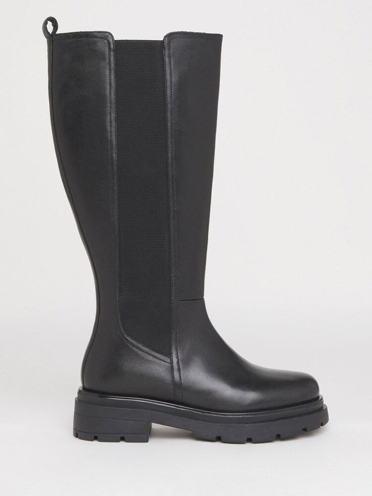 Simply Be Black Knee High Leather Chelsea Boots - Image 2 of 4