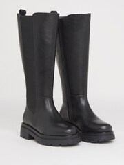 Simply Be Black Knee High Leather Chelsea Boots - Image 3 of 4