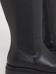 Simply Be Black Knee High Leather Chelsea Boots - Image 4 of 4