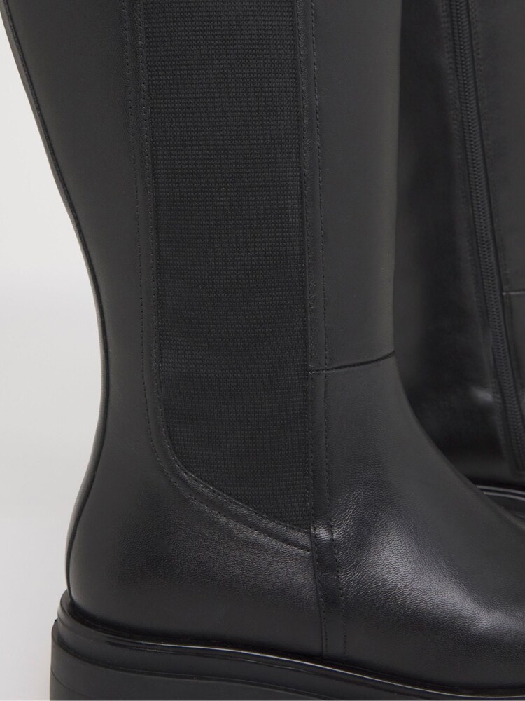 Simply Be Black Knee High Leather Chelsea Boots - Image 4 of 4