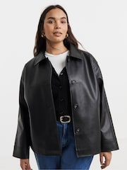 Simply Be Black PU Trucker Jacket - Image 1 of 4