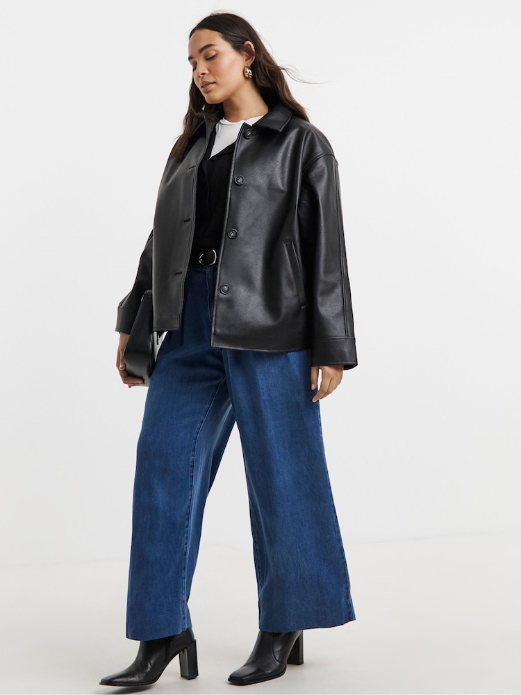 Simply Be Black PU Trucker Jacket - Image 2 of 4 Simply Be Black PU Trucker Jacket - Image 2 of 4