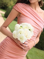 Lipsy Pink Bridesmaid Drape One Shoulder Asymmertrical Maxi Dress - Image 2 of 4